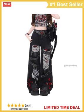 Y2K Distressed High Waist Wide Leg Loose Jeans